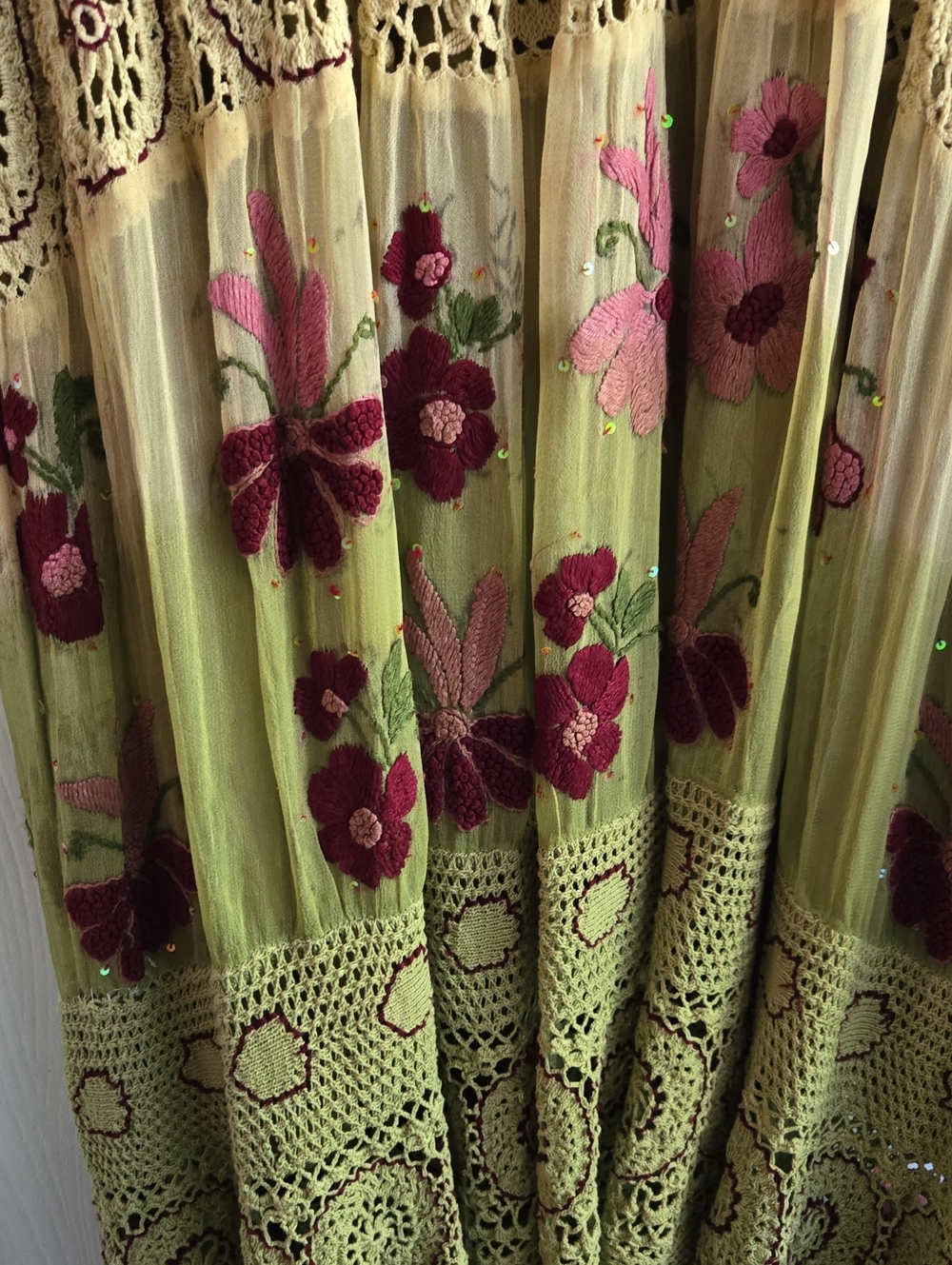 Boho Lace Embroidered Maxi Dress Vintage Inspired Crochet Boutique - Picture 12 of 14